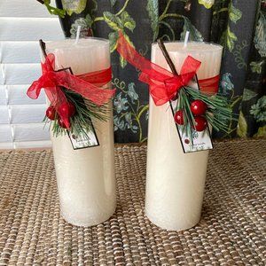 MG Studio Two Ivory Highly Scented Vanilla Pine Pillar 8" Candles New